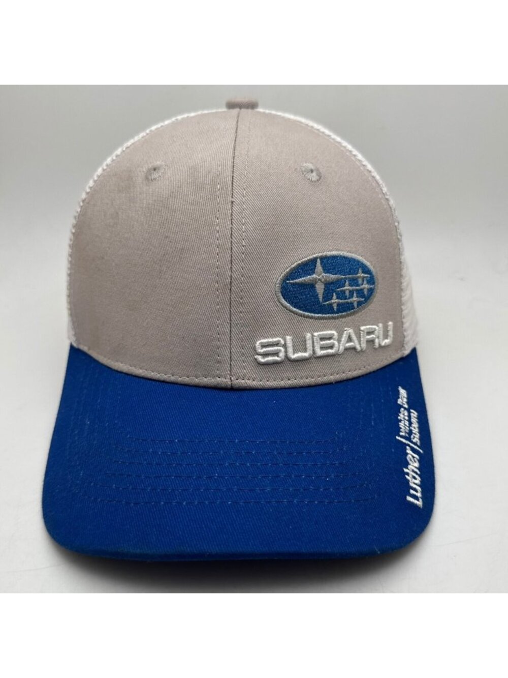 Subaru Trucker Hat Cap Luther White Bear Adjustable Grey Blue White Embroidered